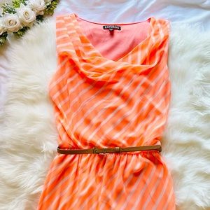 Express Neon Orange and White Striped Dress